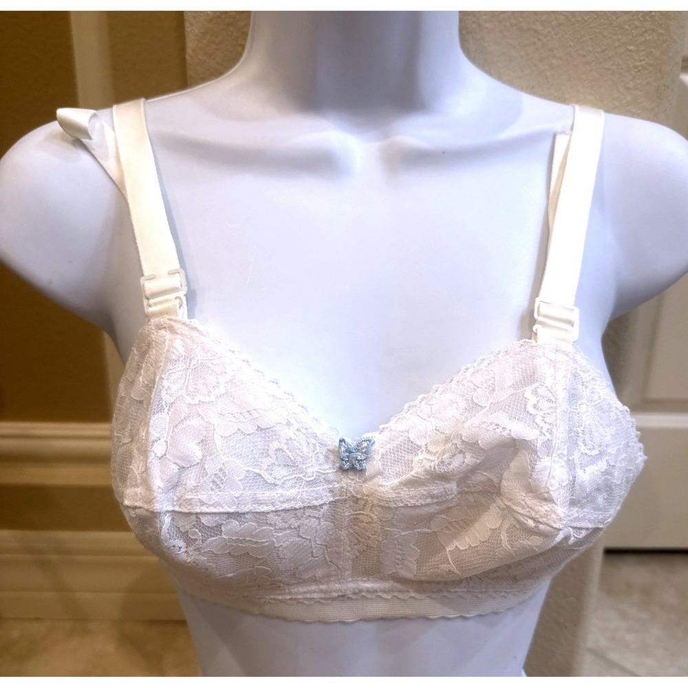 Lady Cameo White Lace Butterfly Accent Bra 28BB Vintage Style 4553 Made in USA